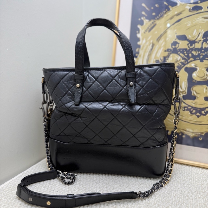 Chanel/香奈兒 流浪包黑色金扣牛皮手提包鏈條包 24開 很少見的款 不易撞包-4