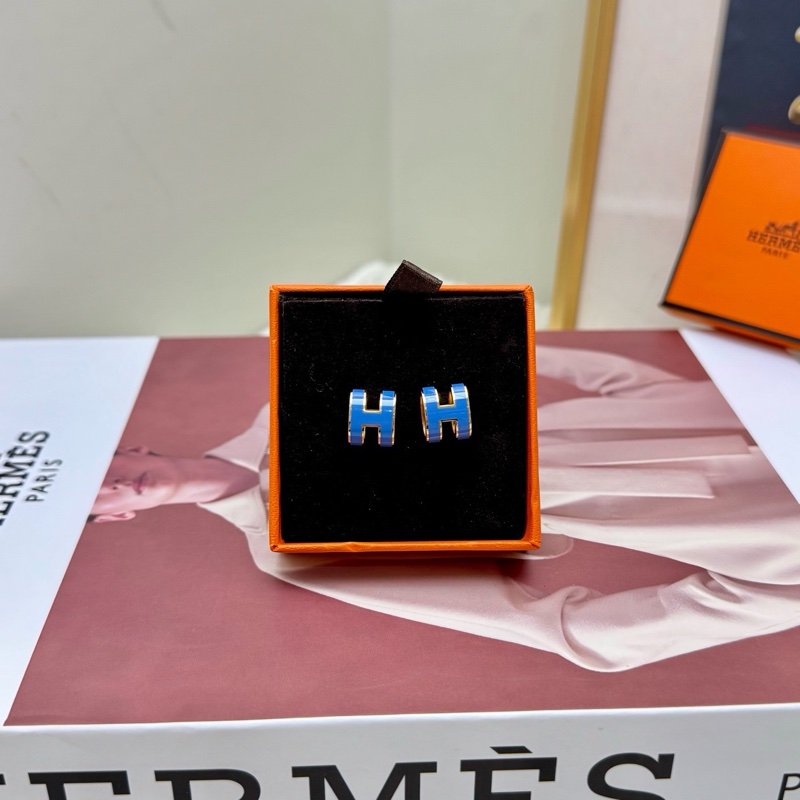 愛馬仕/Hermès  pop h 藍色耳釘 盒+塵袋-1