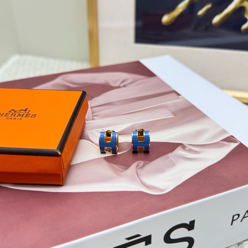 愛馬仕/Hermès  pop h 藍色耳釘 盒+塵袋-2