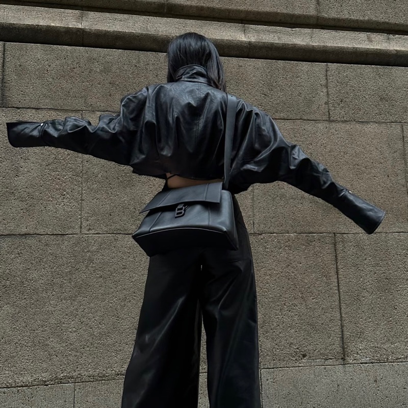 BALENCIAGA巴黎世家全黑downtown單肩斜挎沙漏包-37