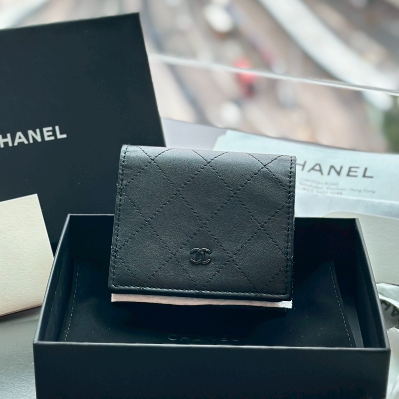 發財必入🤑99新🆕Chanel香奈兒soblack全黑菱格短夾錢包零錢包-1