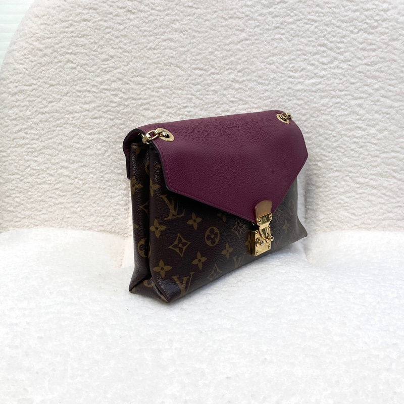 LV 路易威登原花拼紫紅牛皮S LOCK信封鏈條包撞色設計 M41200-3
