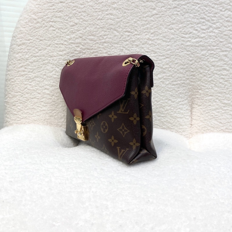 LV 路易威登原花拼紫紅牛皮S LOCK信封鏈條包撞色設計 M41200-4