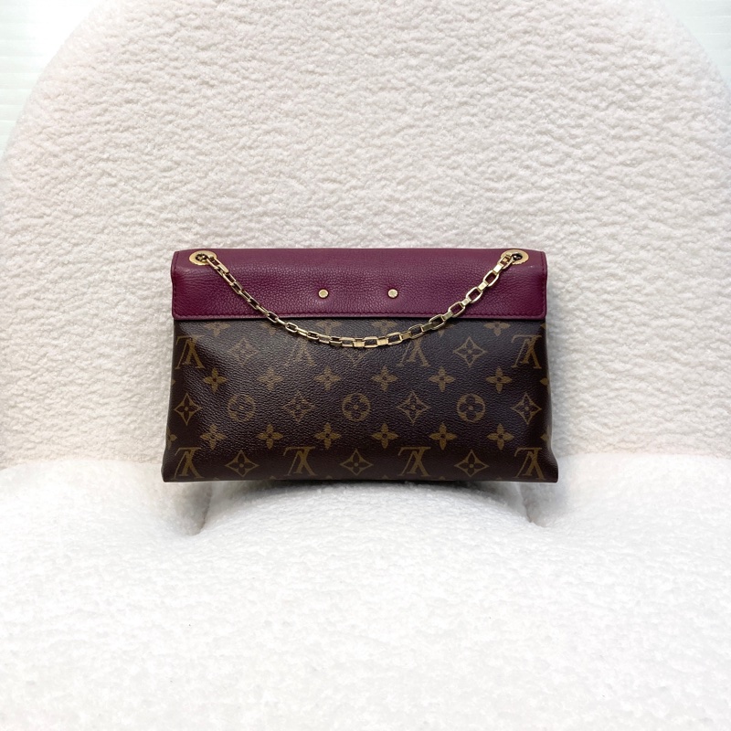 LV 路易威登原花拼紫紅牛皮S LOCK信封鏈條包撞色設計 M41200-5