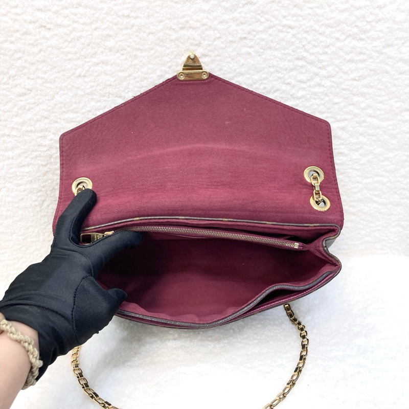 LV 路易威登原花拼紫紅牛皮S LOCK信封鏈條包撞色設計 M41200-7