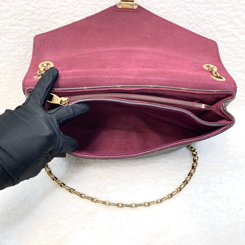 LV 路易威登原花拼紫紅牛皮S LOCK信封鏈條包撞色設計 M41200-8