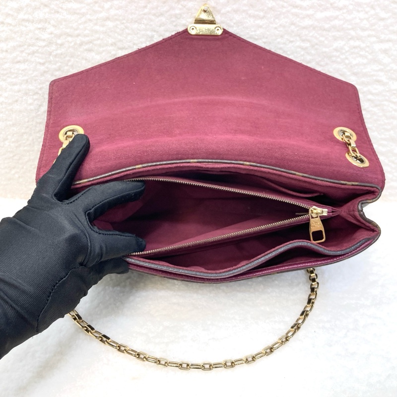 LV 路易威登原花拼紫紅牛皮S LOCK信封鏈條包撞色設計 M41200-9