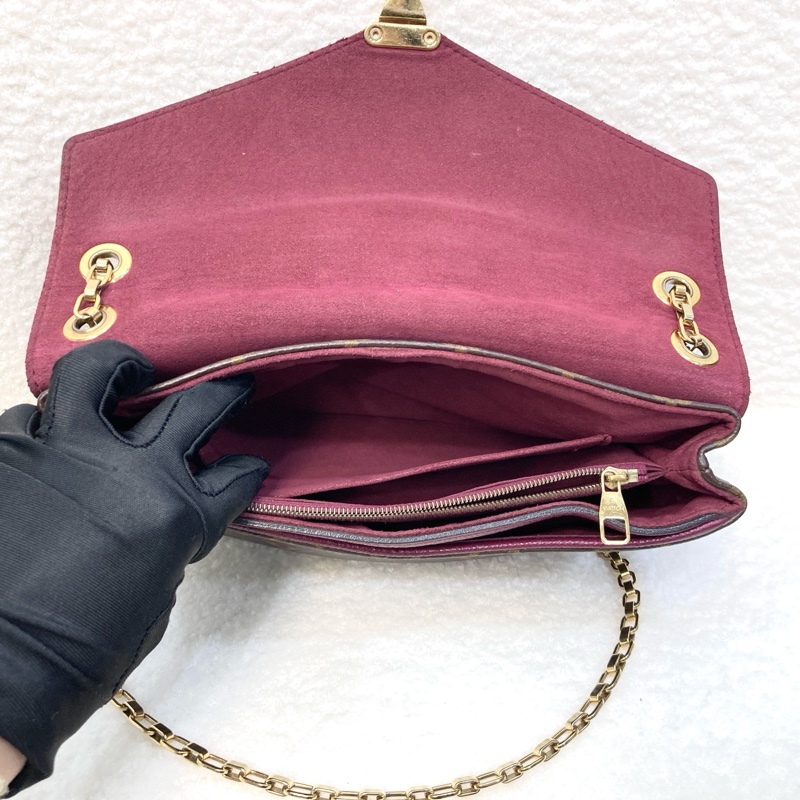 LV 路易威登原花拼紫紅牛皮S LOCK信封鏈條包撞色設計 M41200-10