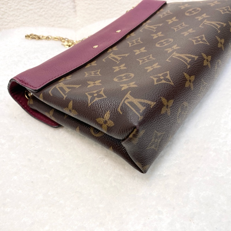 LV 路易威登原花拼紫紅牛皮S LOCK信封鏈條包撞色設計 M41200-13