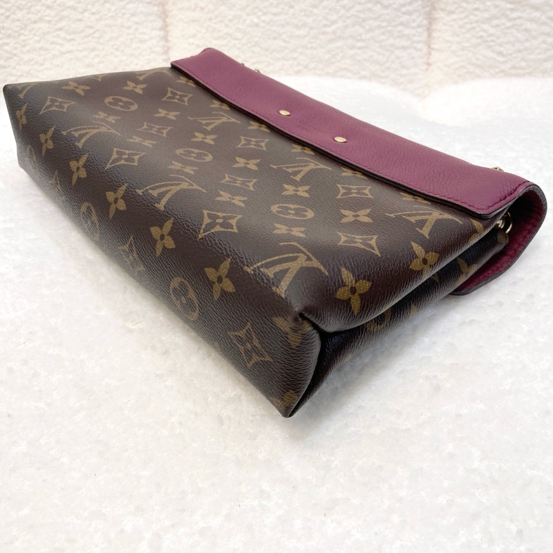 LV 路易威登原花拼紫紅牛皮S LOCK信封鏈條包撞色設計 M41200-14