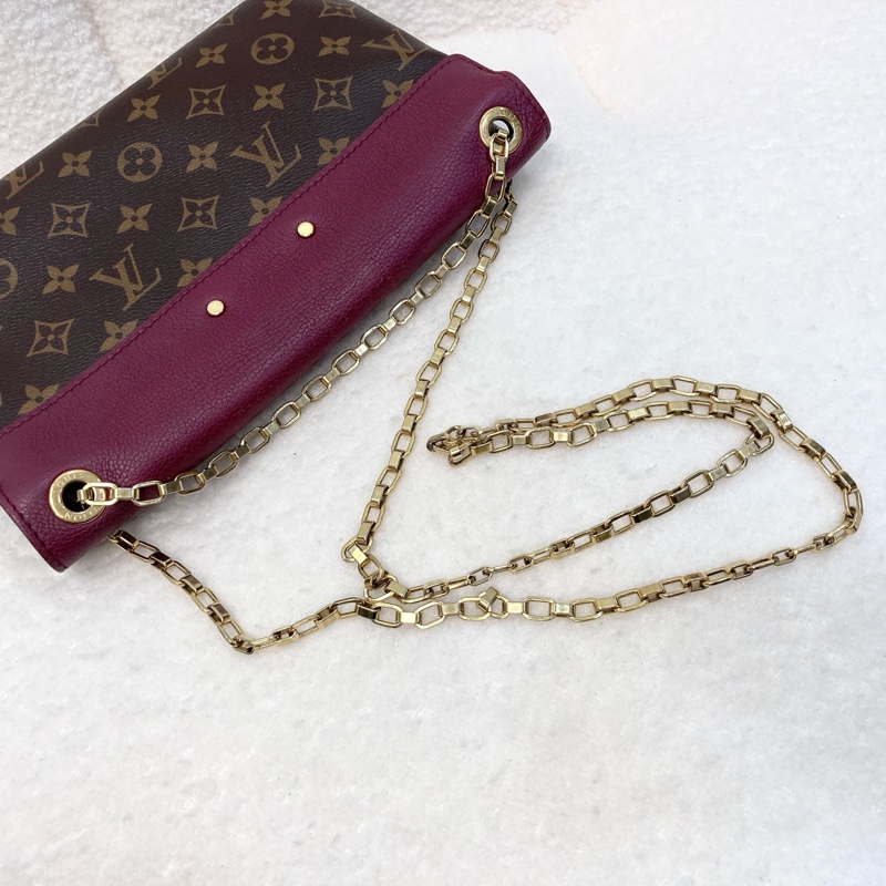 LV 路易威登原花拼紫紅牛皮S LOCK信封鏈條包撞色設計 M41200-19