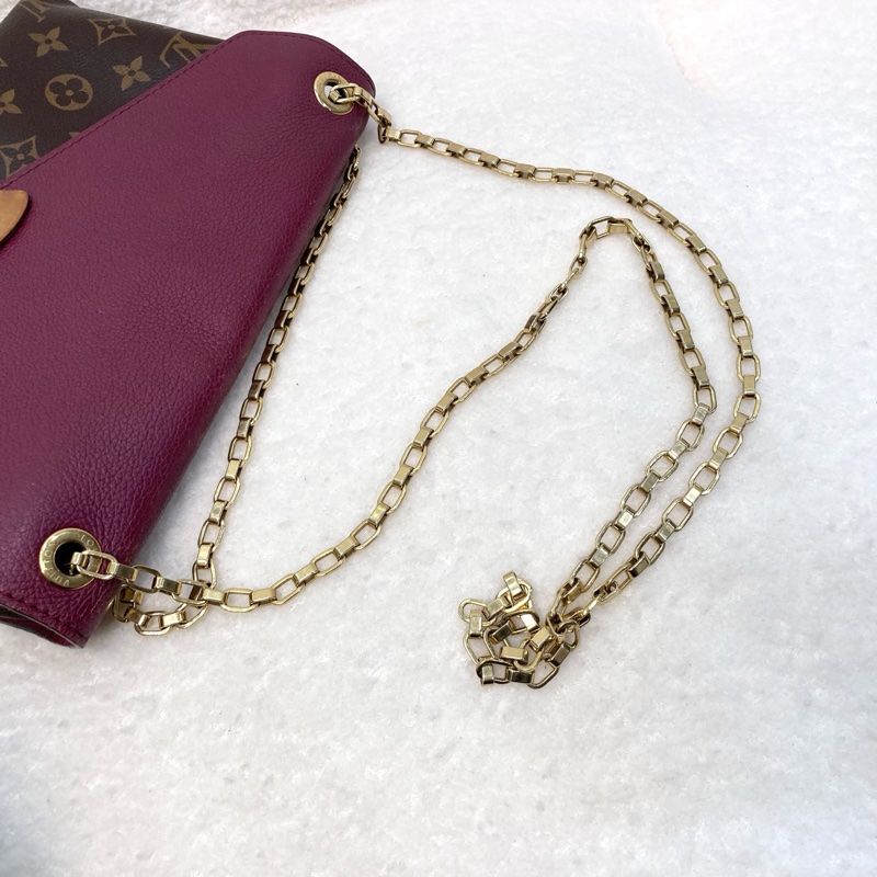 LV 路易威登原花拼紫紅牛皮S LOCK信封鏈條包撞色設計 M41200-20