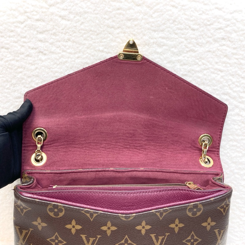 LV 路易威登原花拼紫紅牛皮S LOCK信封鏈條包撞色設計 M41200-21