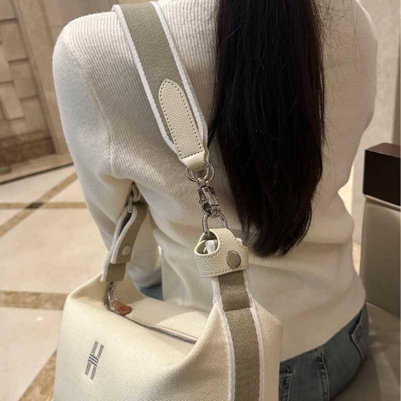 HERMES飯盒包愛馬仕米白拼色帆布Bride a Brac 大型手提收納包 盥洗包 化妝包-9