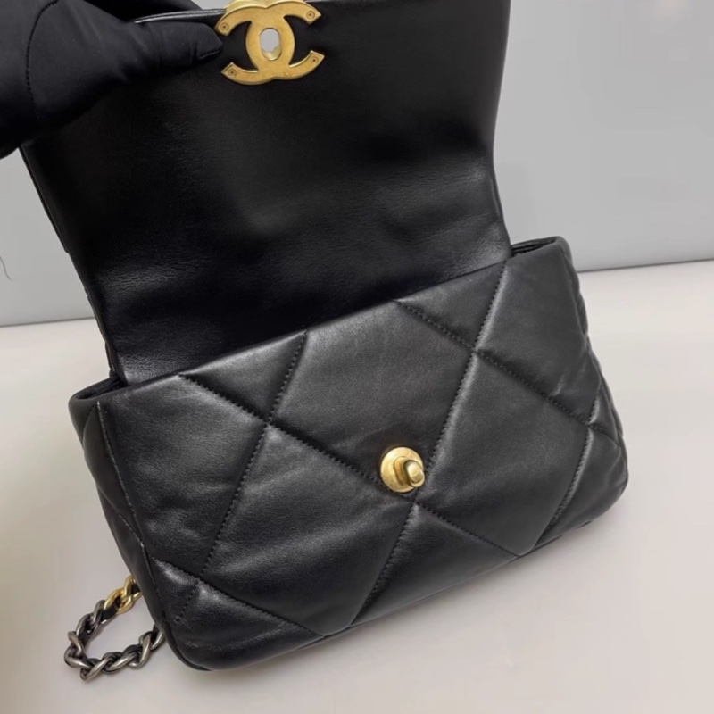 CHANEL香奈兒19Bag小號黑金配經典菱格紋肩背斜挎包-18