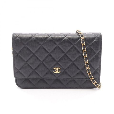 香奈兒 (CHANEL) 絎縫鏈條斜背包 AP0250 小牛皮 黑色 二手 金色五金