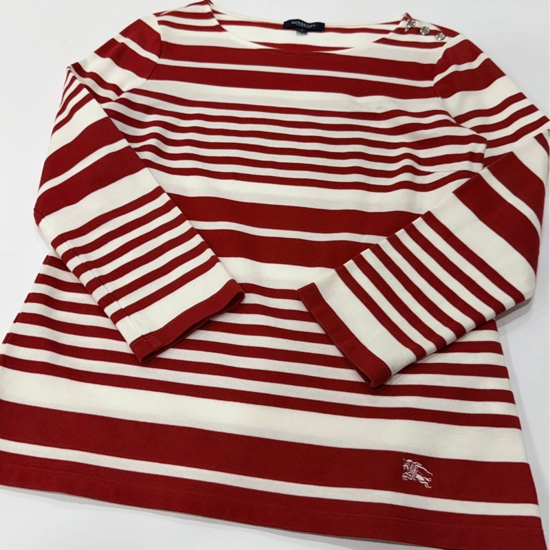 BURBERRY 倫敦 紅白橫條紋肩扣戰馬上衣-7