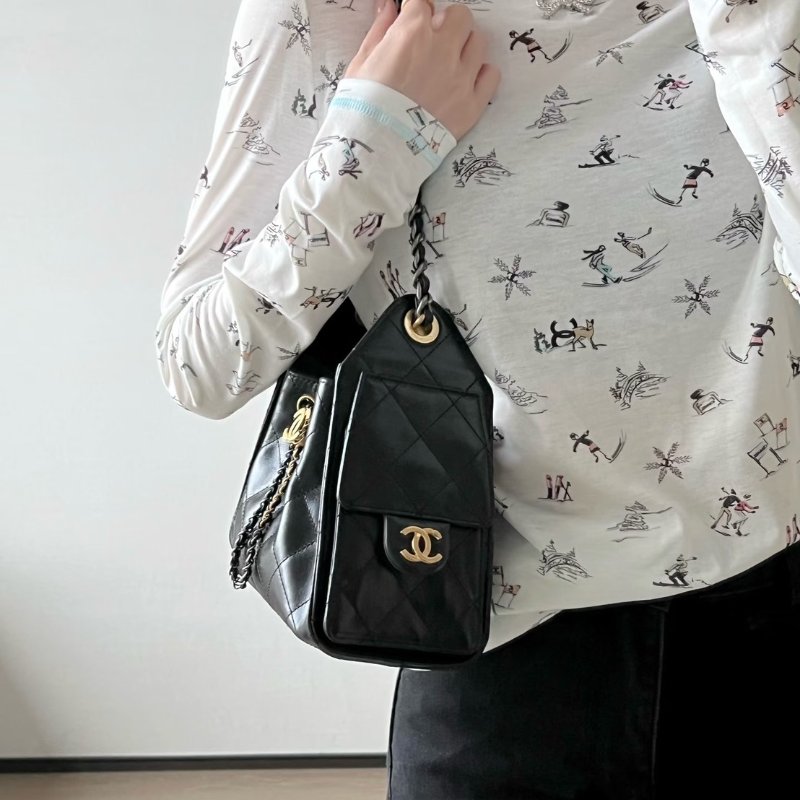 CHANEL 25 Mini hobo bag - 油蠟皮黑金銀-11