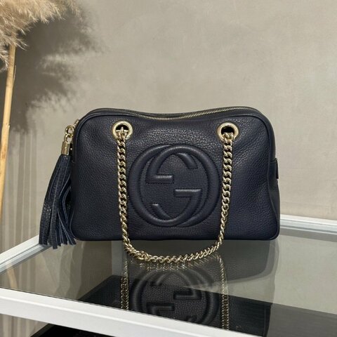 GUCCI GG牛皮單肩包 - 深藍金