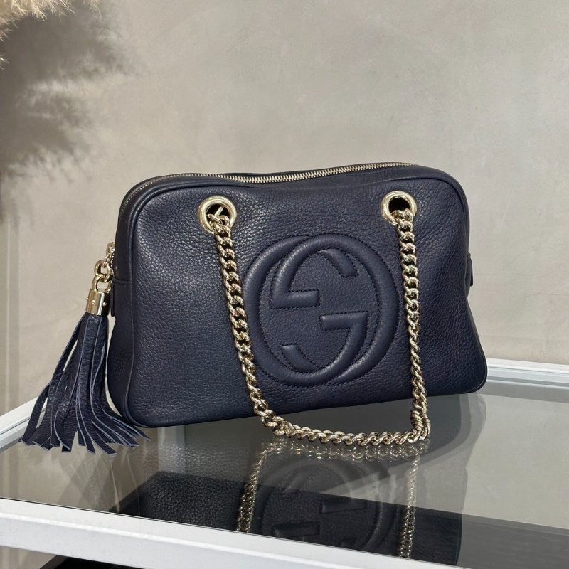 GUCCI GG牛皮單肩包 - 深藍金-1