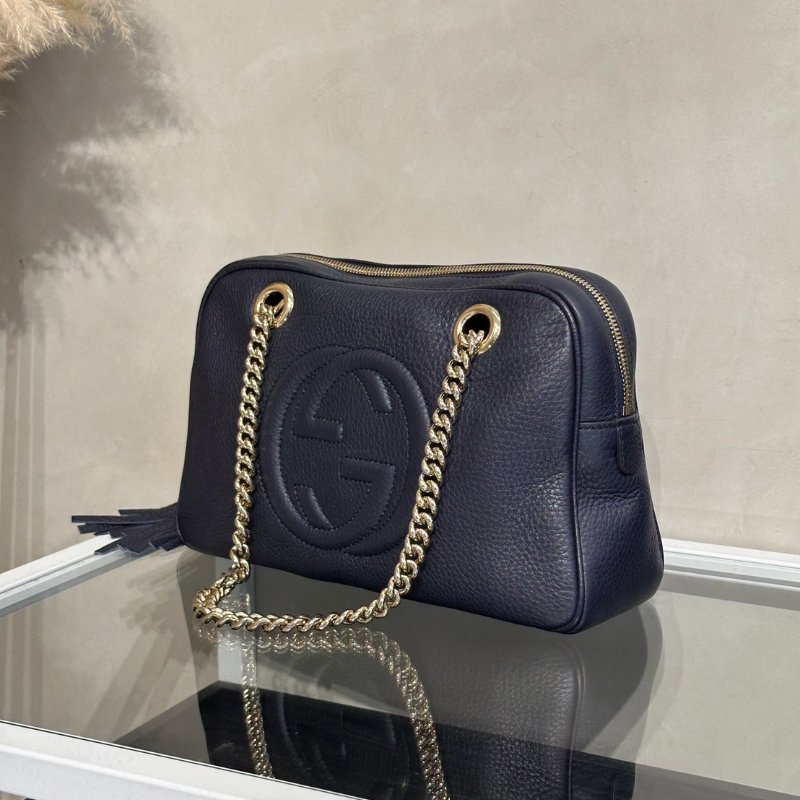 GUCCI GG牛皮單肩包 - 深藍金-2