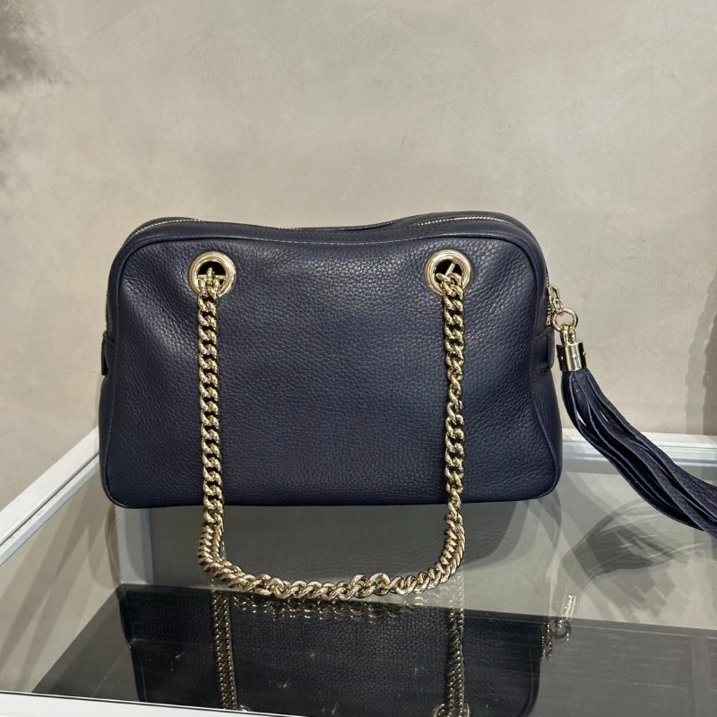 GUCCI GG牛皮單肩包 - 深藍金-3