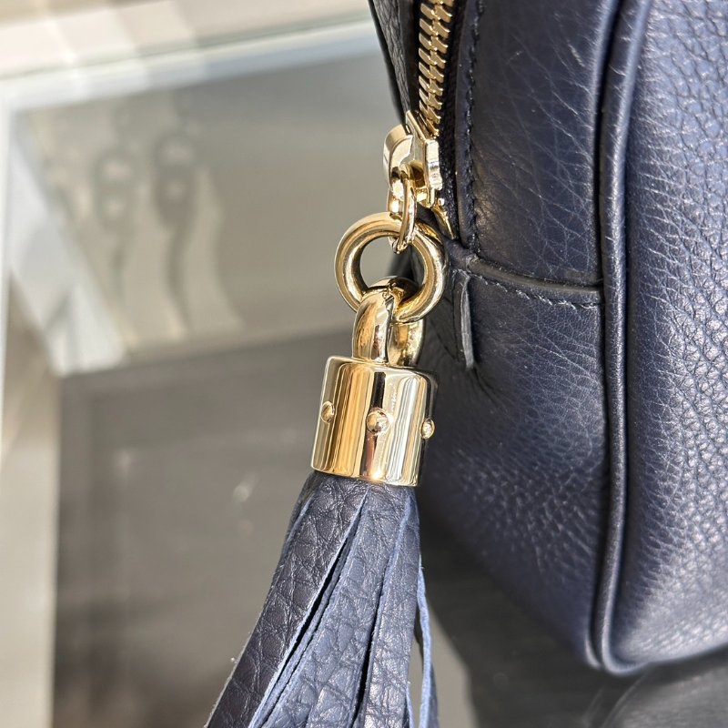 GUCCI GG牛皮單肩包 - 深藍金-6
