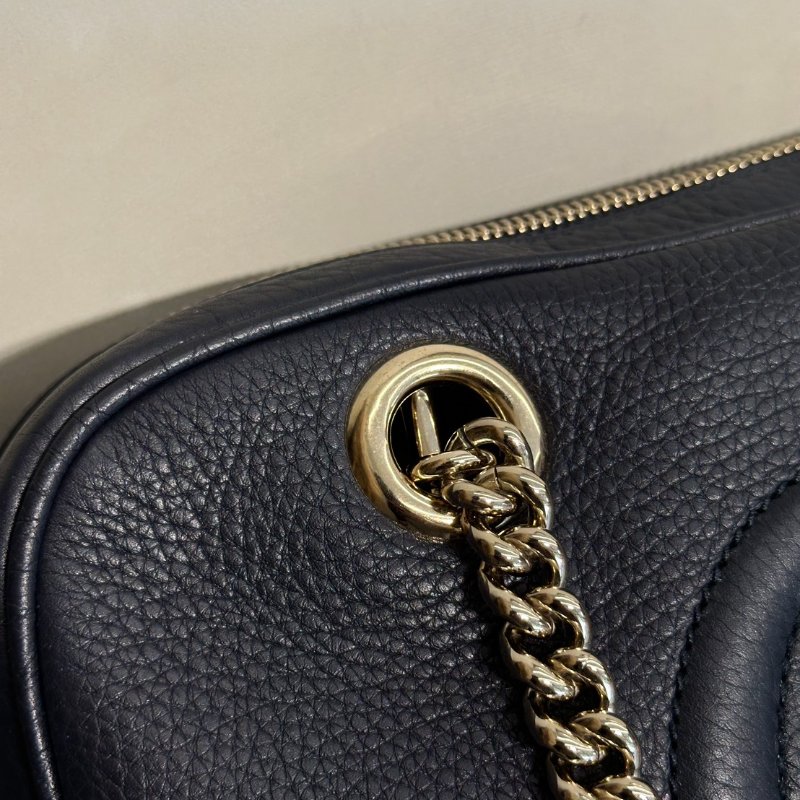 GUCCI GG牛皮單肩包 - 深藍金-7