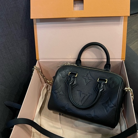 📢二手近新 Louis Vuitton LV Speedy 20黑色牛皮壓花波士頓包晶片款 正品