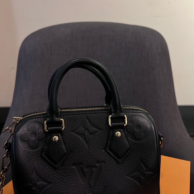 📢二手近新 Louis Vuitton LV Speedy 20黑色牛皮壓花波士頓包晶片款 正品-6