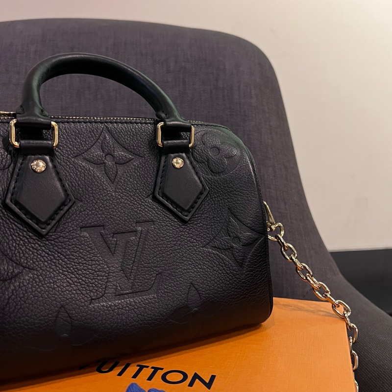 📢二手近新 Louis Vuitton LV Speedy 20黑色牛皮壓花波士頓包晶片款 正品-8