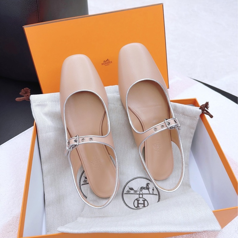 Hermes 愛馬仕 Kleo 後綁帶鞋/瑪莉珍鞋/裸粉色/37.5號/全新美品-0