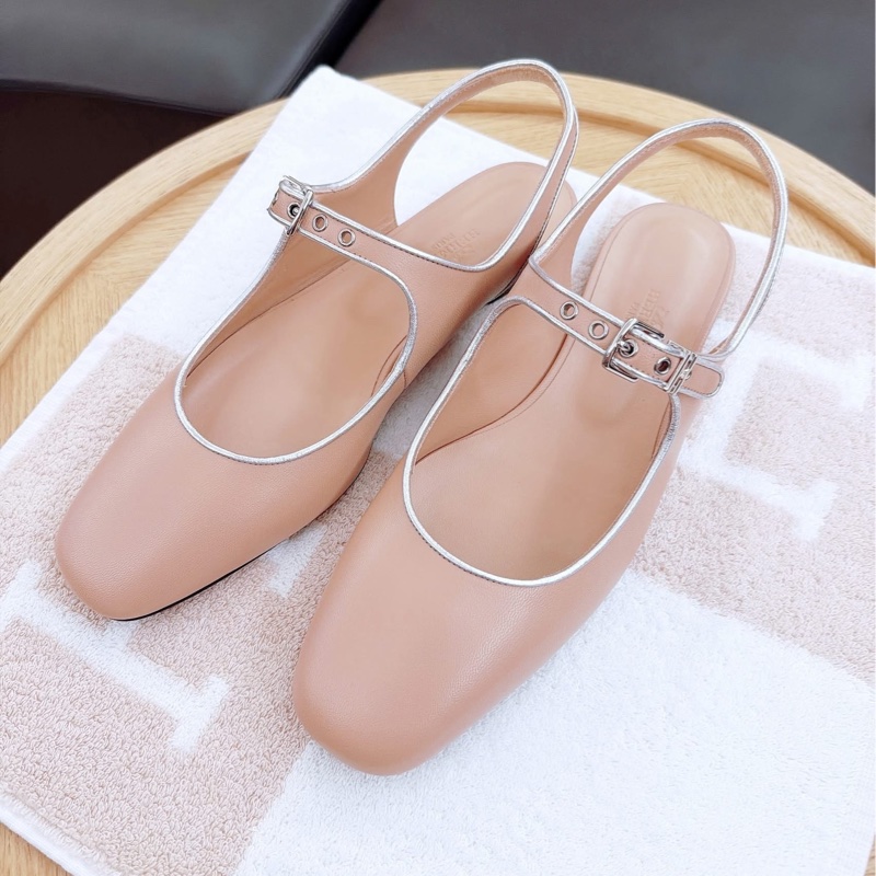 Hermes 愛馬仕 Kleo 後綁帶鞋/瑪莉珍鞋/裸粉色/37.5號/全新美品-1