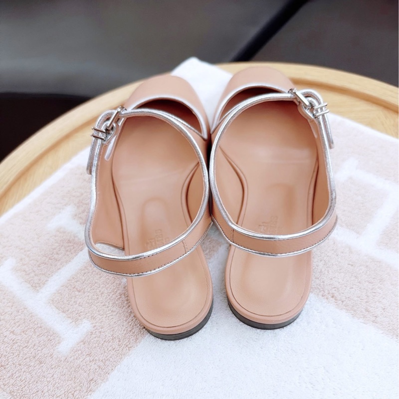 Hermes 愛馬仕 Kleo 後綁帶鞋/瑪莉珍鞋/裸粉色/37.5號/全新美品-2