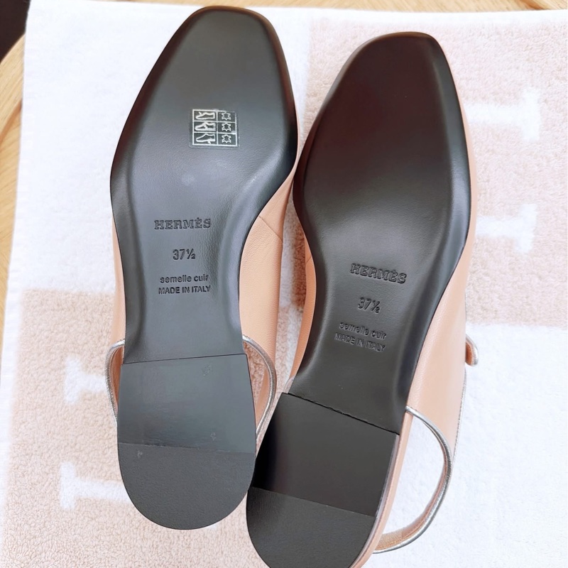 Hermes 愛馬仕 Kleo 後綁帶鞋/瑪莉珍鞋/裸粉色/37.5號/全新美品-4