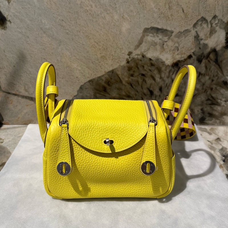 Hermes Lime檸檬黃銀釦 mini lindy-0