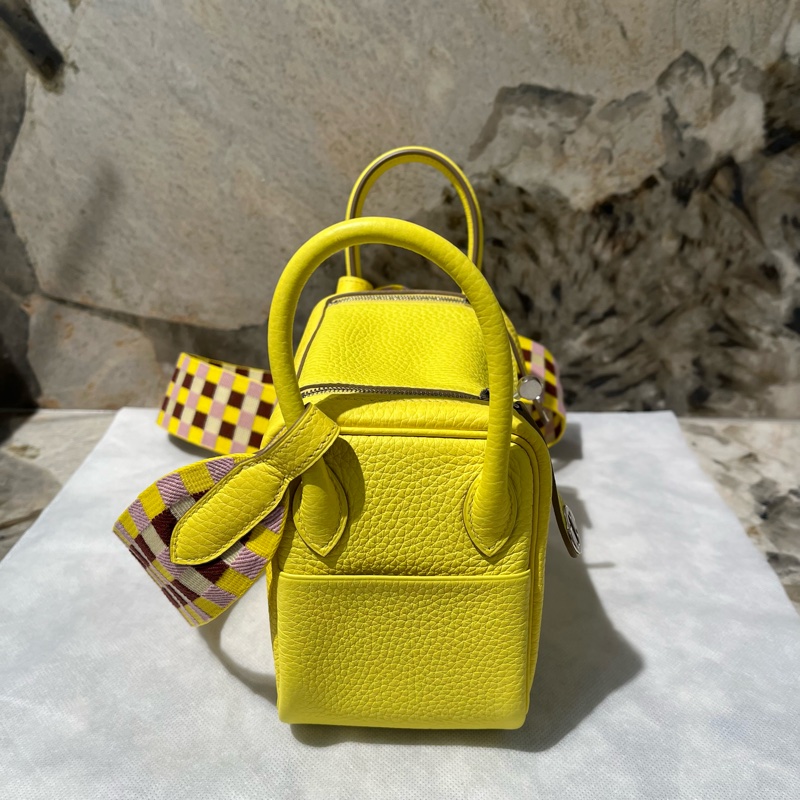 Hermes Lime檸檬黃銀釦 mini lindy-1