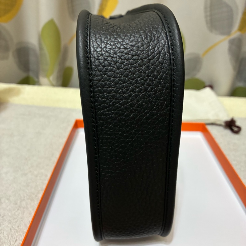 Hermes mini evelyne 16 黑色銀扣 K刻 黑白編織背帶-3