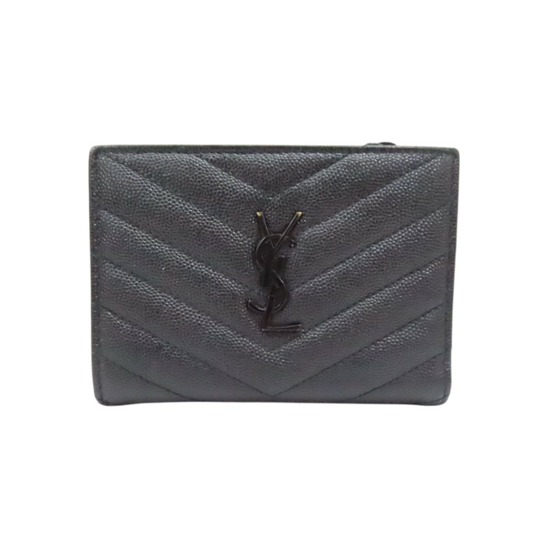 黑色 牛皮 Cassandre Matelasse 雙折短夾 【SAINT LAURENT YSL 聖羅蘭 】 668287-0