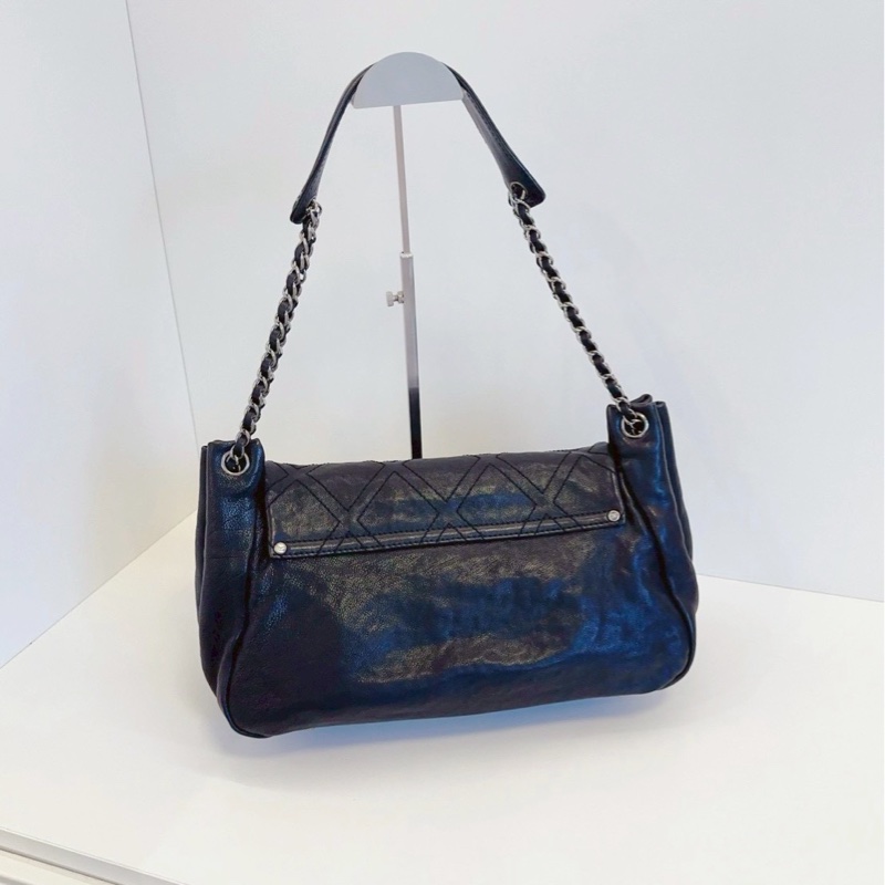 💎Chanel｜黑銀黑皮帆蓋hobo｜機場系列-4