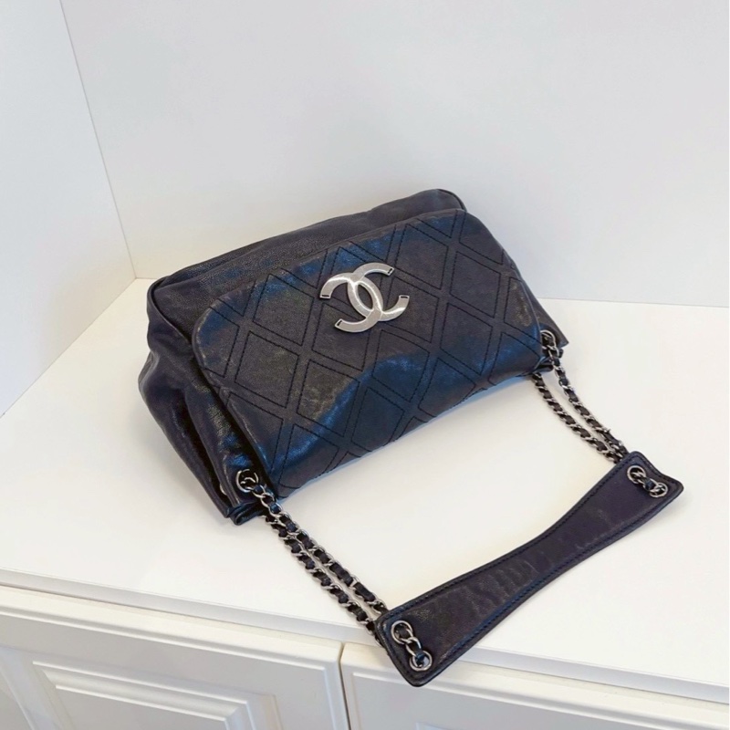 💎Chanel｜黑銀黑皮帆蓋hobo｜機場系列-5