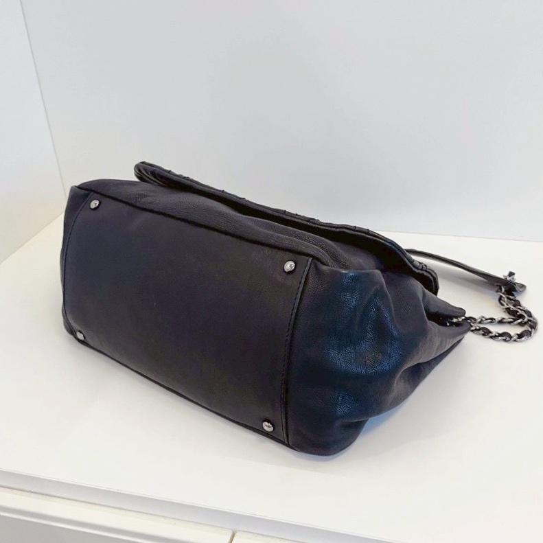 💎Chanel｜黑銀黑皮帆蓋hobo｜機場系列-7
