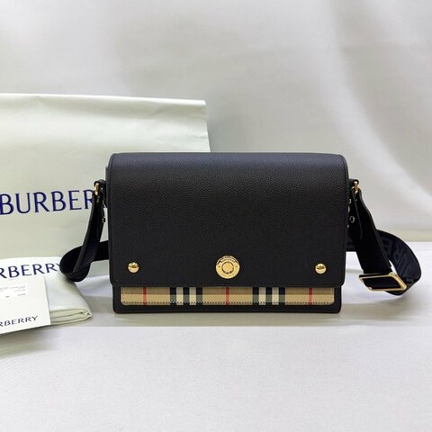 BURBERRY 小牛皮拚帆布格紋斜背包