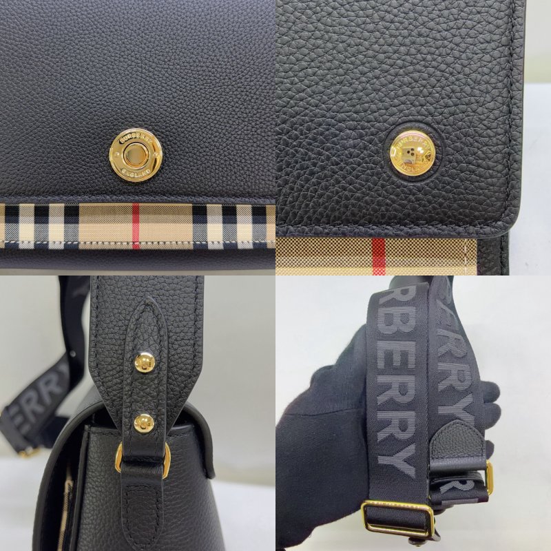 BURBERRY 小牛皮拚帆布格紋斜背包-6