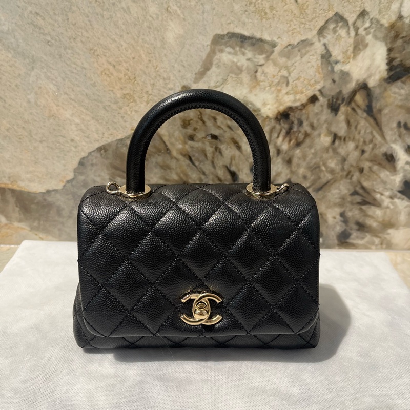 Chanel 黑荔枝淡金Coco Handle Mini-0