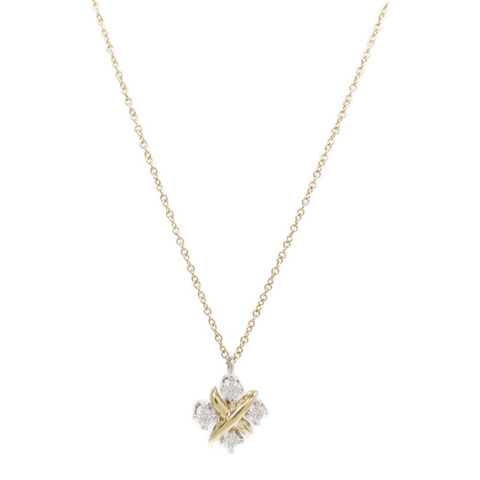 TIFFANY＆CO PT950鉑金/18K黃金Sixteen Stone Necklace鑽石項鍊