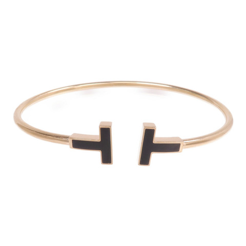 TIFFANY＆CO 18K玫瑰金T Wire Bracelet縞瑪瑙手鐲