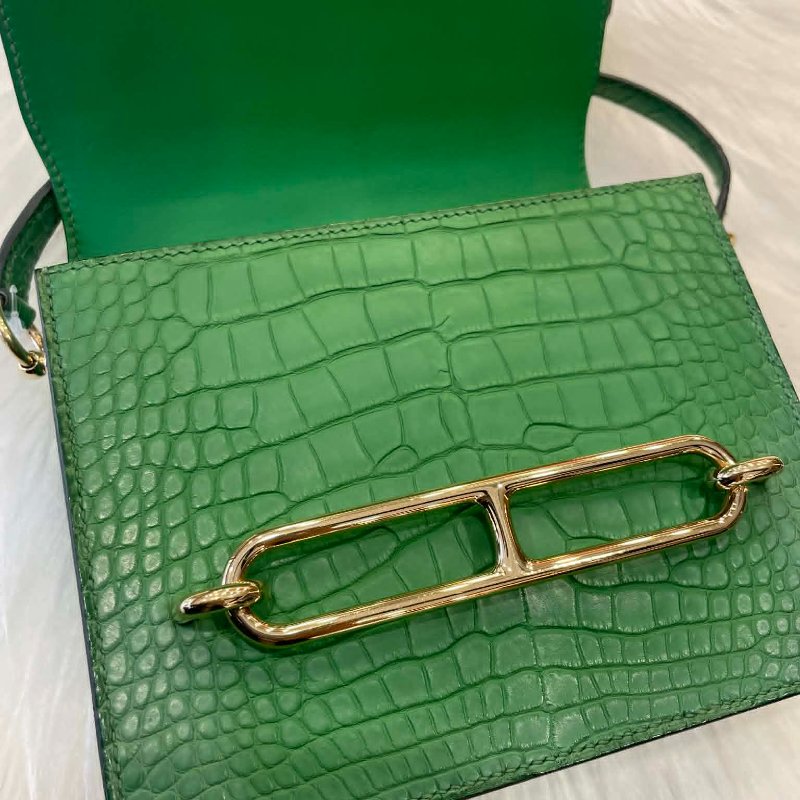 HERMES  霧面鱷魚小豬鼻包 金扣 仙人掌綠-2