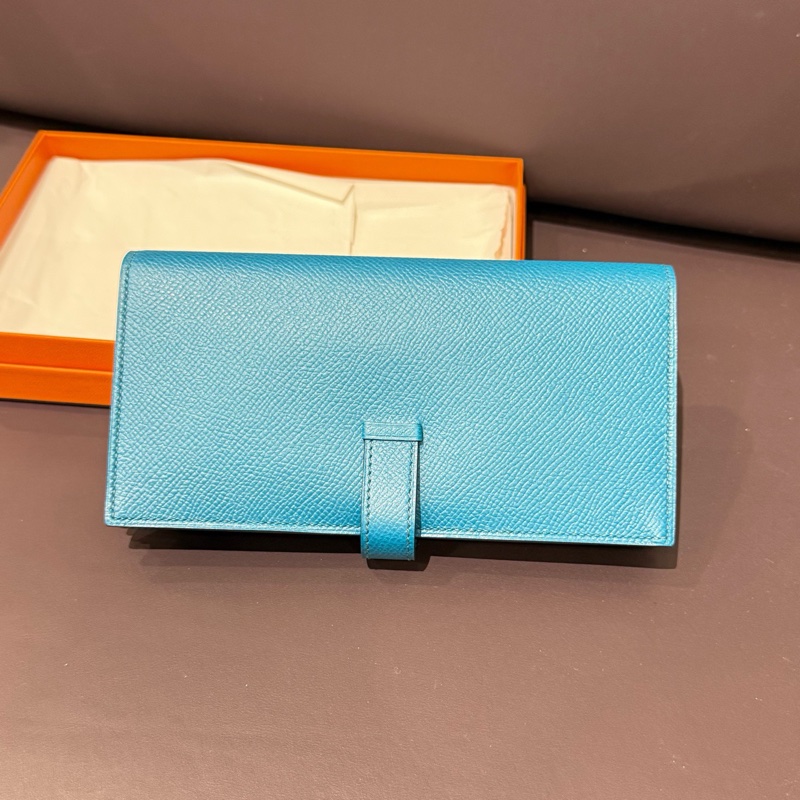愛馬仕 Hermes bearn長款錢包 框O刻 epsom皮 藍色 金扣-2