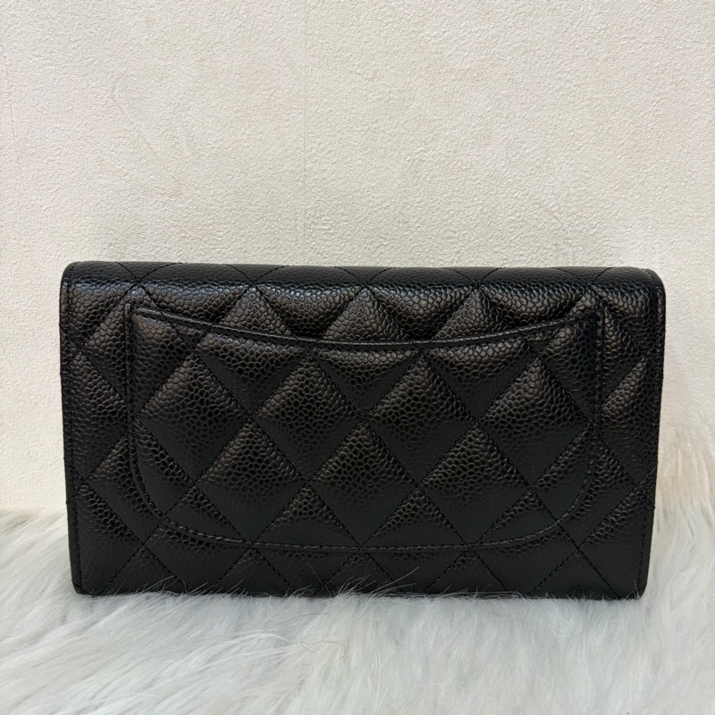 CHANEL A31506 黑 荔枝皮 金釦 零錢 COCO 發財 長夾 皮夾-2